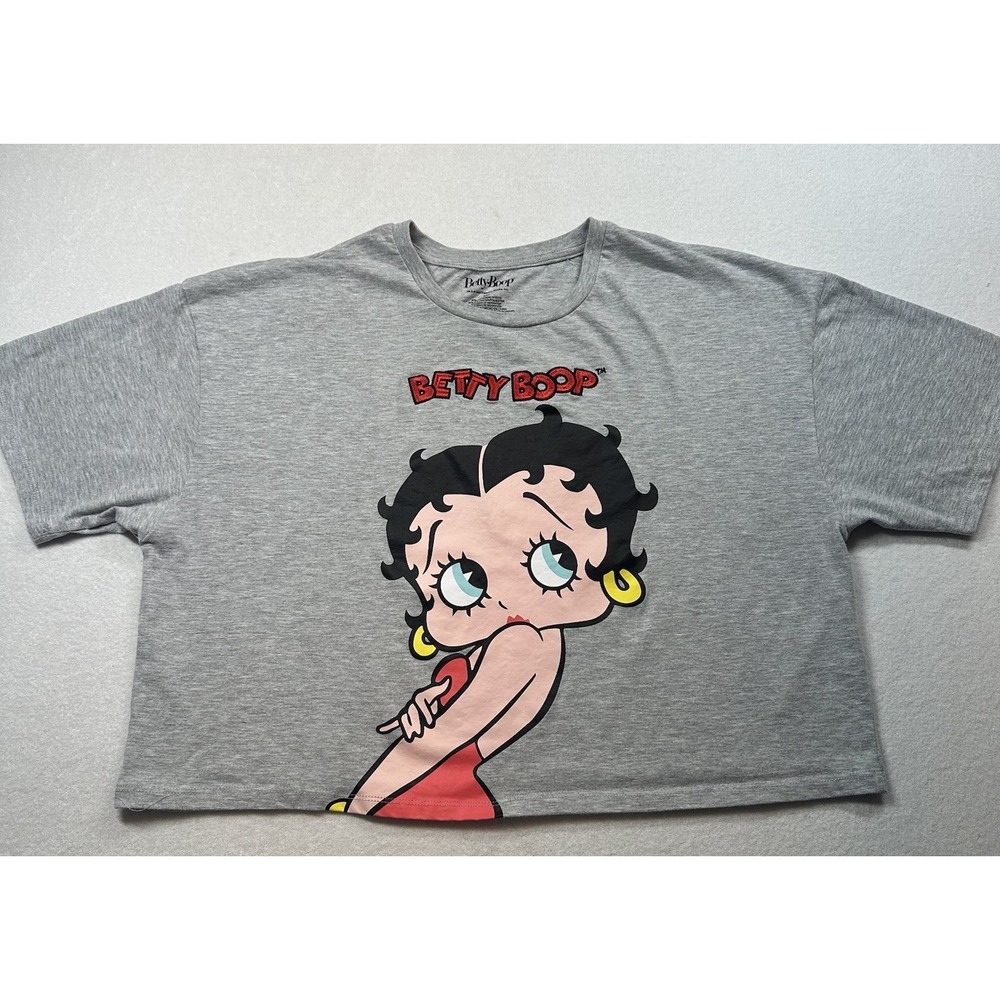 Betty Boop Cartoon Short Sleeve Cropped Graphic Print T-Shirt Size XXL Gray